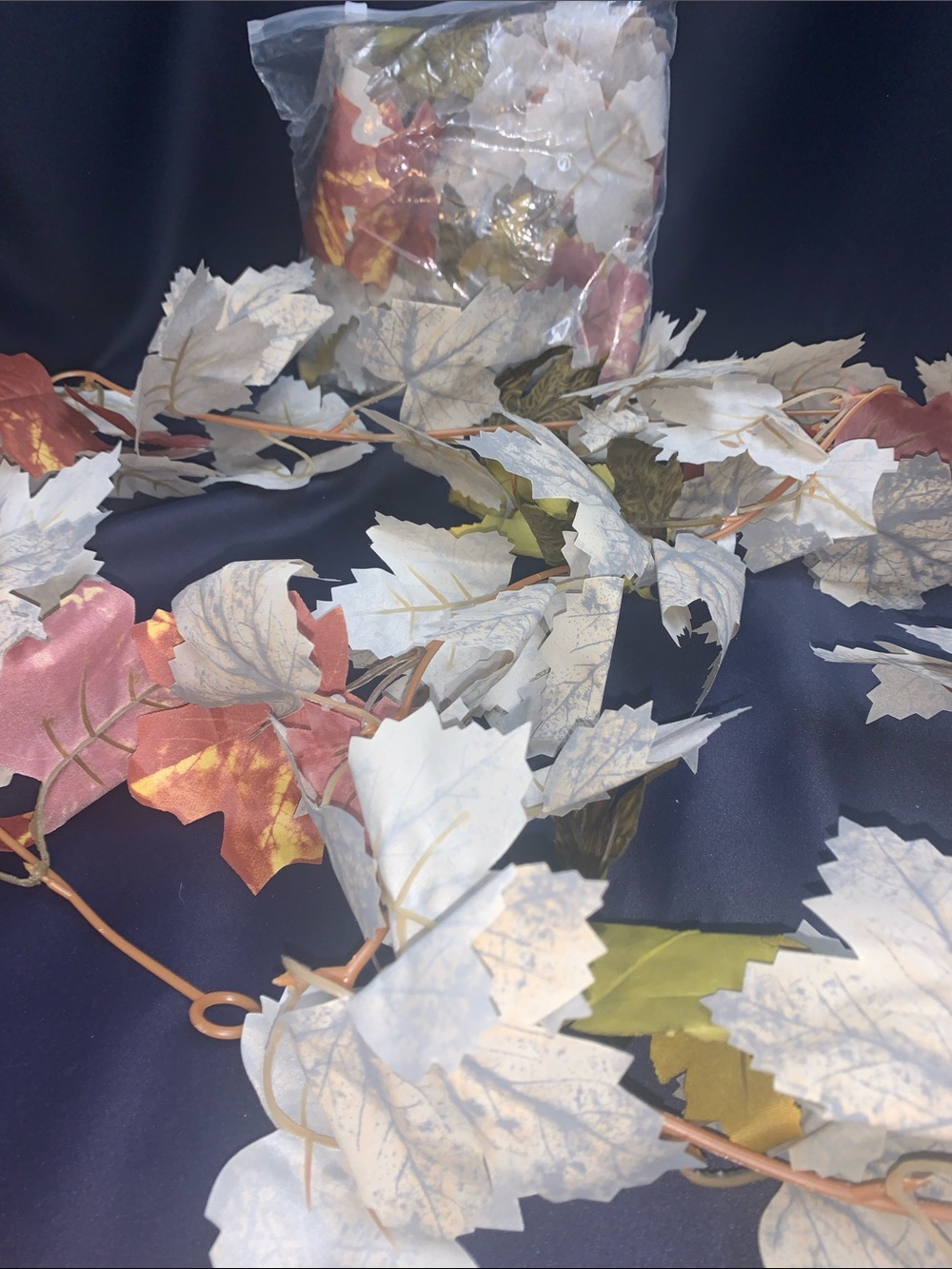 Autumn Leaf Garland - White, Orange, Green Decorative Holiday Garland